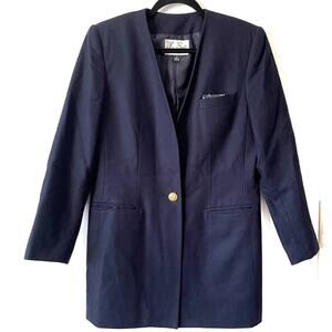 Le Suit Navy Wool Long Blazer Size 8